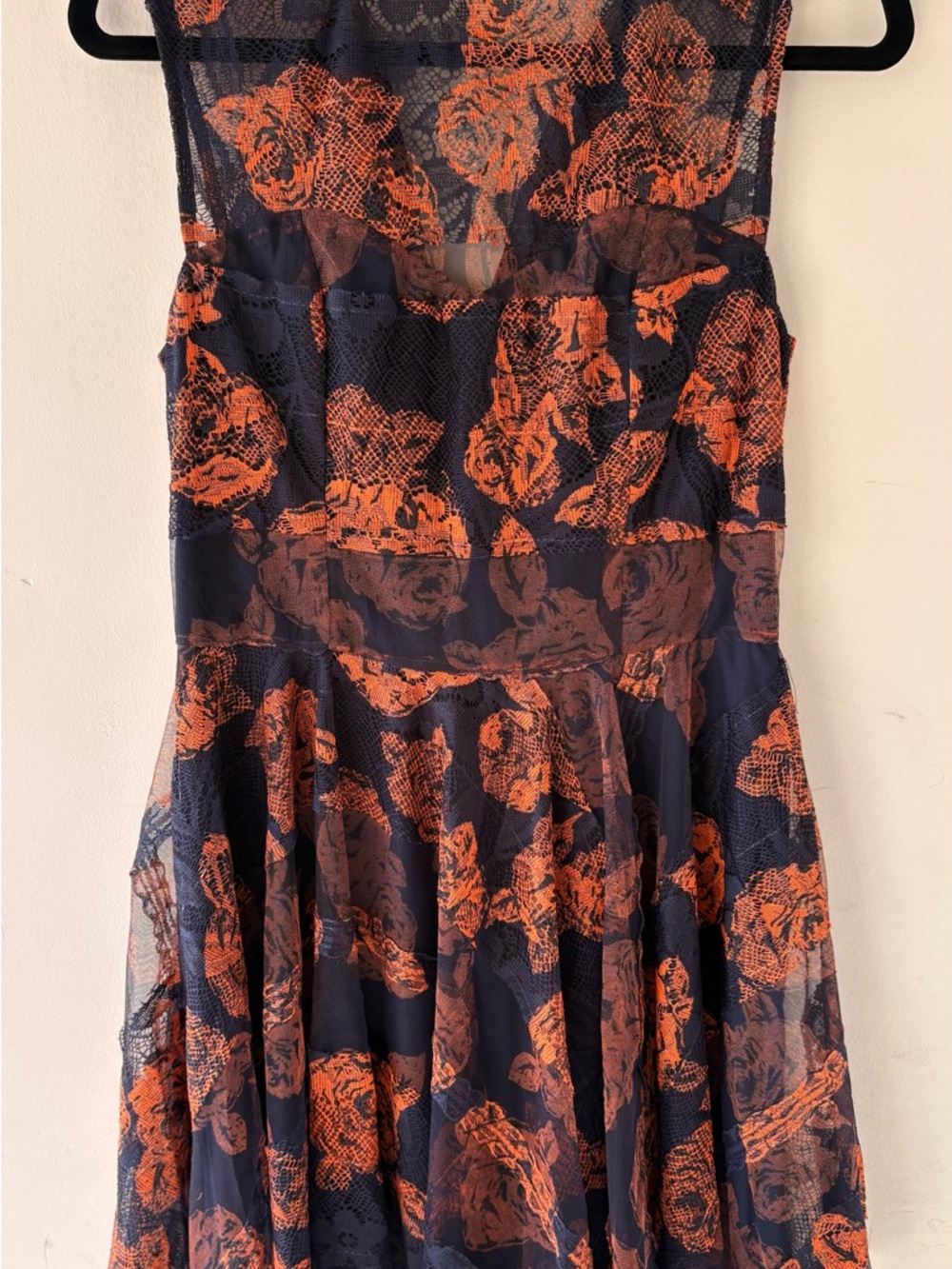 Eva Franco navy dress with bright orange lace overlay NWT size 6